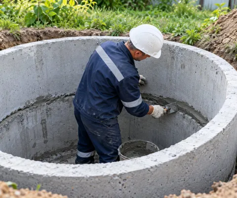 Герметизация швов между кольцами септика